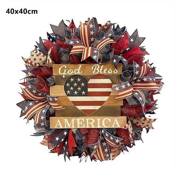 250th Anniversary Patriotic Wreath, Americana Flag Red White and Blue Memorial Wreaths 4th of July Wreath for Front Door, All-Weather All Season Farmhouse Outdoor Indoor Patriotic Decor