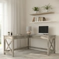thumbnail image 2 of Lavish Home 59" L-Shaped Farmhouse Style Desk for Home Office in Light Gray Oak Finish, 2 of 9