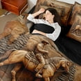 thumbnail image 4 of Castle Fairy Western Cowboy 7pcs Bedding Comforter Set,Animal Horse Queen Bedding Sets Super Cozy,Lodge Cabin Queen Sheet Sets,Luxury Boys Bedroom Decor,Reversible, 4 of 8