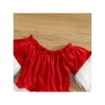thumbnail image 4 of Bagilaanoe 3Pcs Toddler Baby Girl Christmas Outfits Fluffy Trims Short Sleeve Ruffle Off-Shoulder Pullovers + Long Flared Pants + Headband 6M 9M 12M 18M 24M 3T 4T 5T Kids Cosplay Party Dress UP, 4 of 9