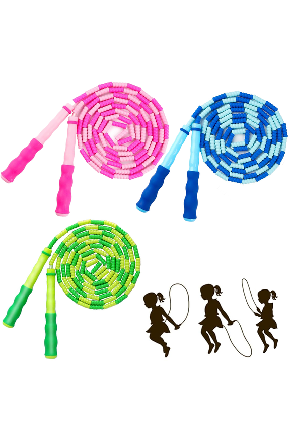 3 Pack Jump Rope for Kids, Adjustable Skipping Rope, Soft Beaded Jump Ropes, Colorful Kids Jumping Ropes Soft Tangle-Free Jump Rope Bulk for Student, Boys, Girls