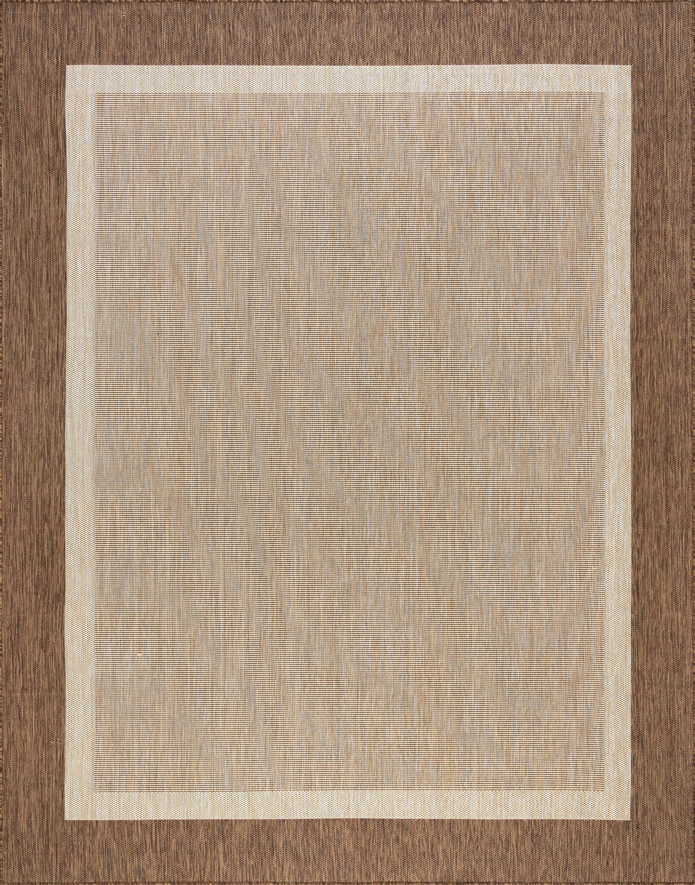 9x12 Water Resistant, Large Indoor Outdoor Rugs for Patios, Front Door Entry, Entryway, Deck, Porch, Balcony | Outside Area Rug for Patio | Brown, Solid Border | Size: 8'9'' x 12'2''