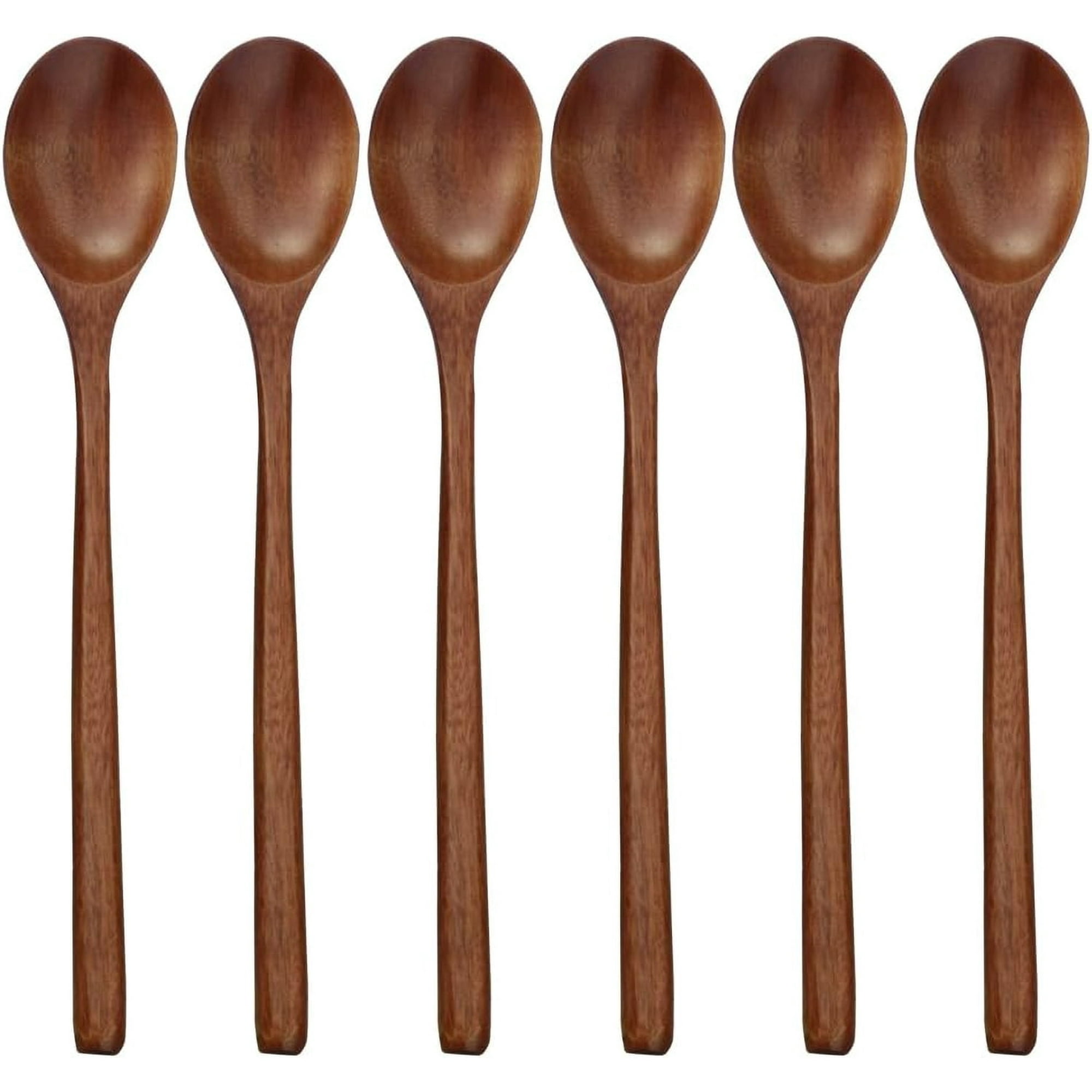 Wooden Spoons, 6 Pieces 9 Inch Wood Soup Spoons for Eating Mixing Stirring, Long Handle Spoon with Japanese Style Kitchen Utensil, RUseeN Eco Friendly Table Spoon