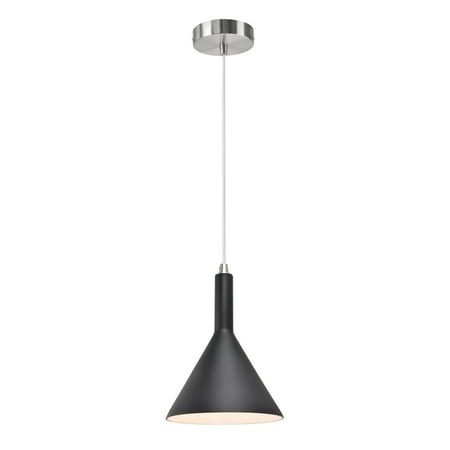 

Aspen Creative 61054 Adjustable One-Light Hanging Mini Pendant Ceiling Light Transitional Design in Satin Nickel Finish Black Opal Glass Shade 7 3/4 Wide