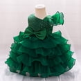 thumbnail image 5 of Toddler Girls Ruffled One Shoulder Party Dress with Bowknot Elegant Layered Tulle Pageant Gown, 5 of 5