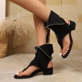 thumbnail image 5 of hoksml Women's Thong Ankle Sandals Zipper Block Heel Flock Upper Casual Shoes Black Khaki, 5 of 9