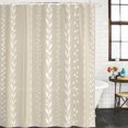 thumbnail image 4 of Extra Long Shower Curtain 72x96 Inch, Modern Minimalist Shower Curtain Waterproof Bathroom Decor, Country Leaves Stripes Pattern Beige Fabric Bath Curtain Set Accessories with Hooks, 4 of 7