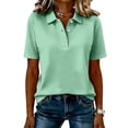 thumbnail image 5 of Women's Polo Shirts Short Sleeve V Neck Business Casual Tops Golf Collared 3 Buttons Summer Work Blouse Green L, 5 of 5