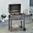 thumbnail image 2 of Outsunny Portable Charcoal Grill, Stainless Steel, Thermometer and Side Burner, Gray, 2 of 9
