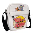 thumbnail image 2 of Hanna Barbera Bag, Crossbody, with Tom and Jerry Smiling Hug Pose and Logo, Ivory, Vegan Leather, 2 of 6