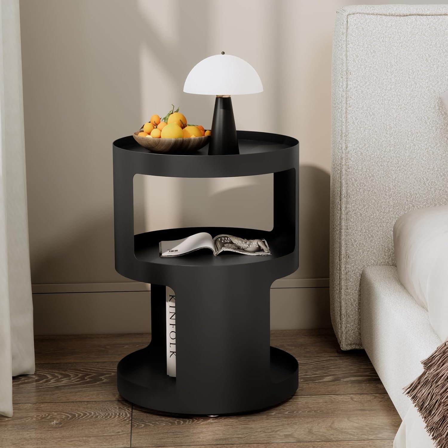 XIV Side Table, Round End Table, Metal Accent Table, Modern Nightstand, Small Bed Side Table for Living Room Bedroom Outdoor Entryway, No Assembly Required