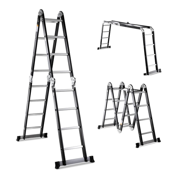 Escalera Multiposición 4.5 M Acero 16 Peldaños Plegable Retráctil Mantenimiento Hogar Soporta 150 kg