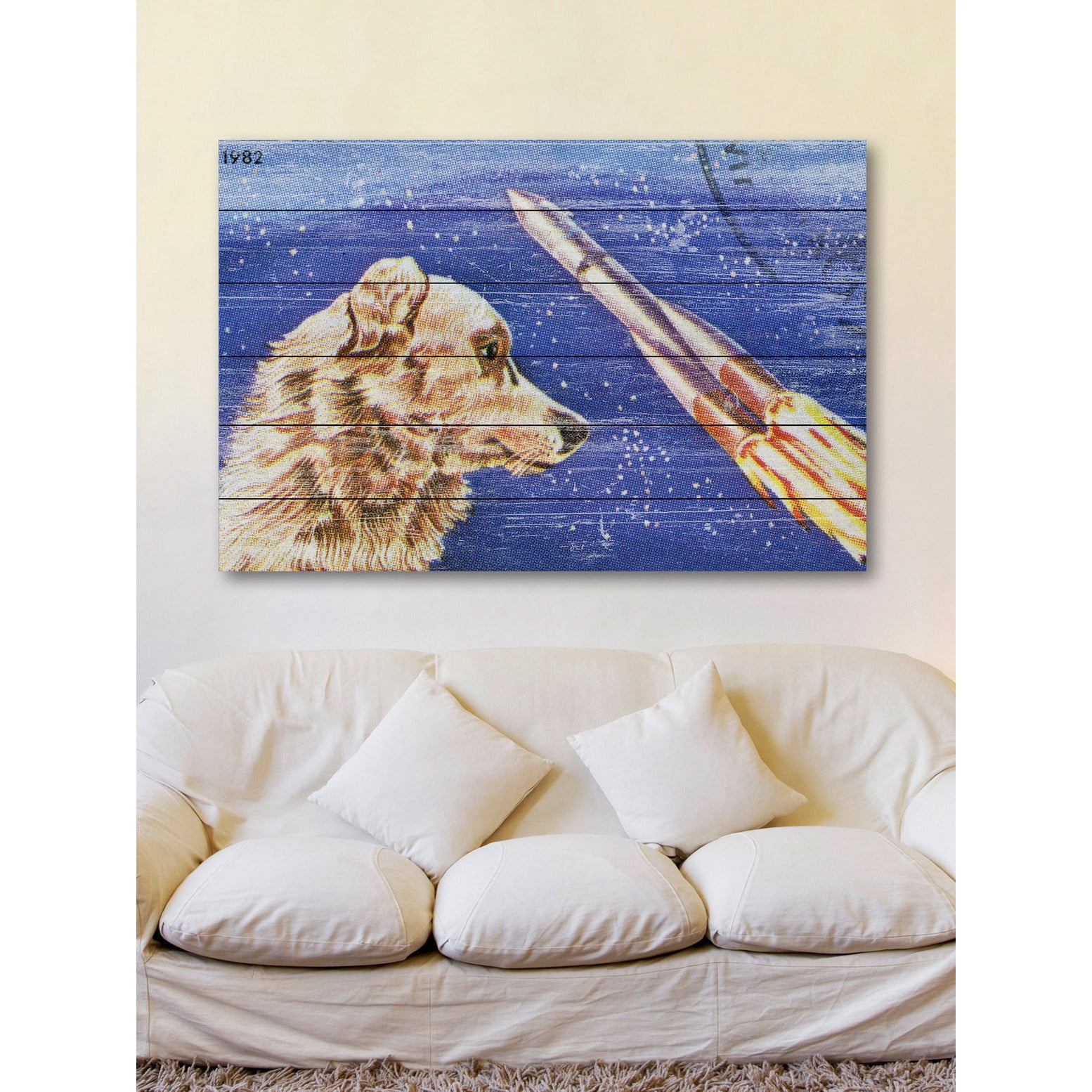 Marmont Hill - "Dog Watches Takeoff" Painting Print on White Wood