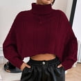 thumbnail image 2 of Womens Cropped Sweaters Batwing Sleeve Turtleneck Pullover Oversized Knit Sweater Solid Color Jumper Tops, 2 of 4