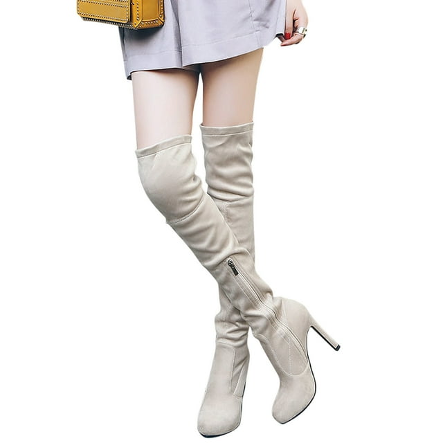LSLJS Fall/Winter Large Suede High Heel Over Knee Long High Tube Elastic Boots, Women's High-Heels Over-the-Knee Boots