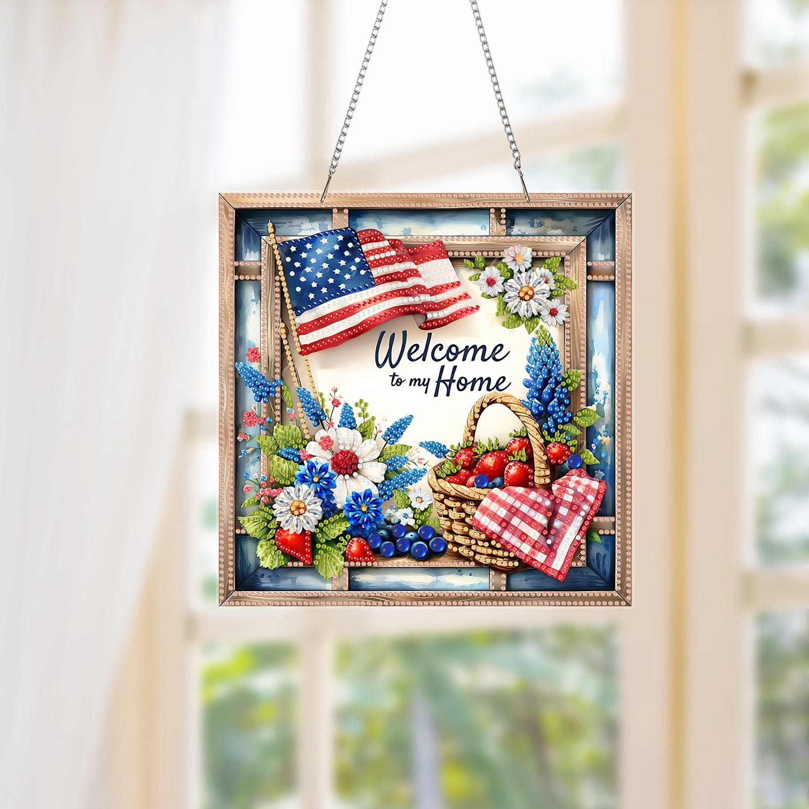 FLOPESN DIY Diamond Art Painting Creative,9.84*9.84in American Flowers Design, Acrylic Material Irregular Shape Home Decoration Pendant