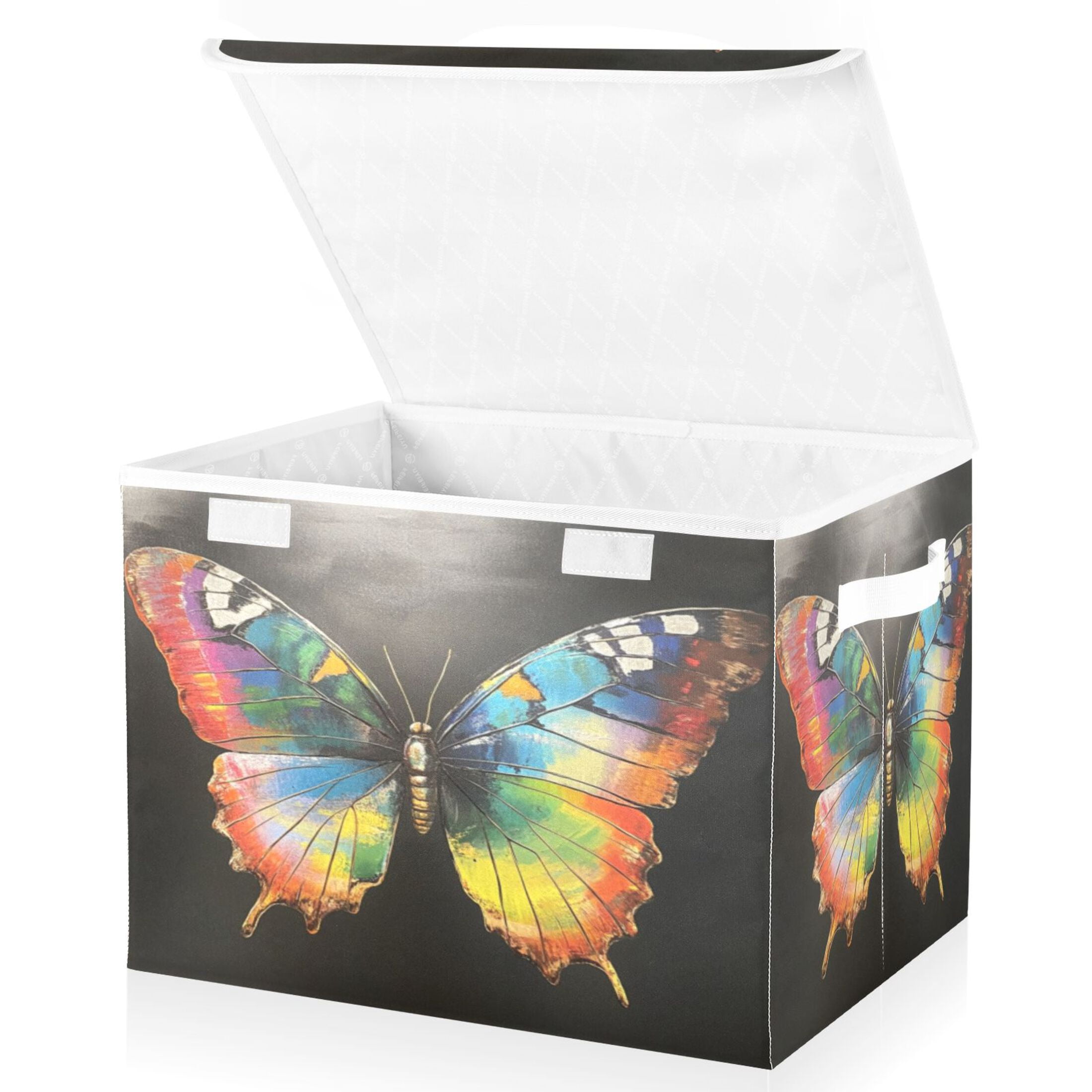Storage Box With Lid 16.5x12.6x11.8In Foldable Stacked Household Storage Box Big Butterfly Picture