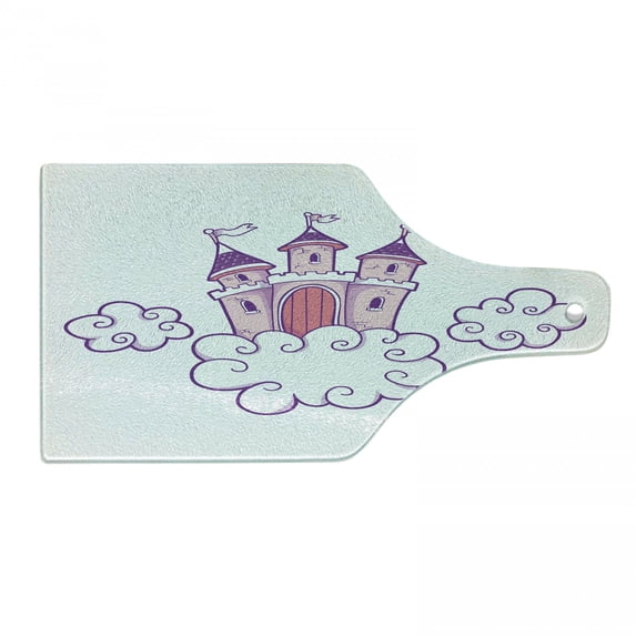 Castle Cutting Board, Dreamy Princess Fortress Kingdom over the Clouds Illustration, Decorative Tempered Glass Cutting and Serving Board, in 3 Sizes, by Ambesonne