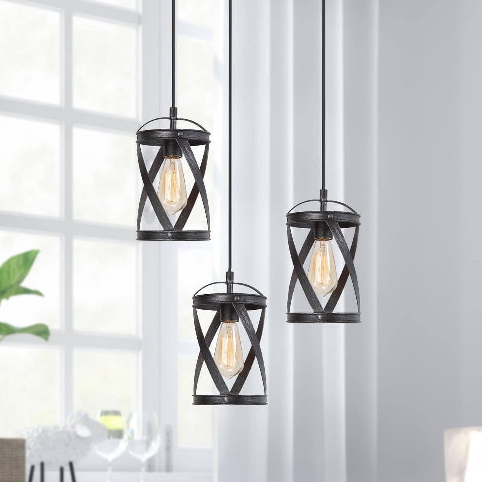 LNC 1-Light Brushed Silver Black Industrial Lantern LED Mini Kitchen Island Light