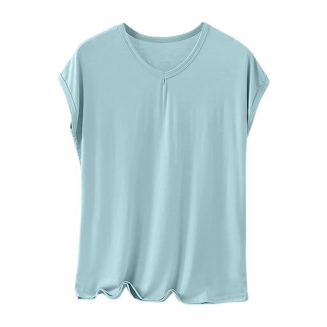 Chemises de Nuit pour Femmes - Hauts de Pyjama pour Femmes, Chemise de Base en Modal à Col Rond, Manches Courtes, Couleur Unie, Douce et Confortable, Tenue de Détente