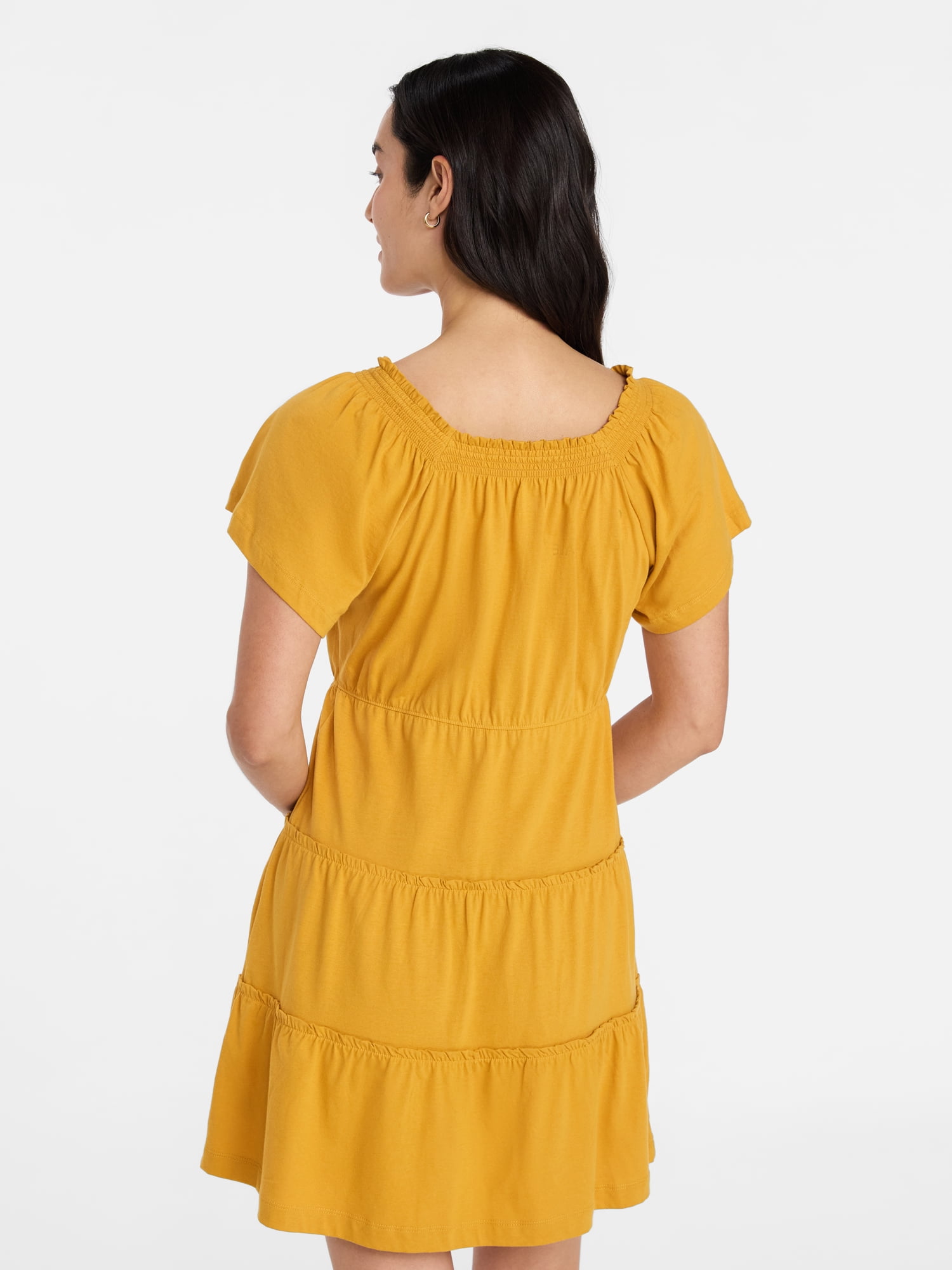 Time and Tru Women's Tiered Cotton Mini Dress with Flutter Sleeves, Sizes XS-XXXL