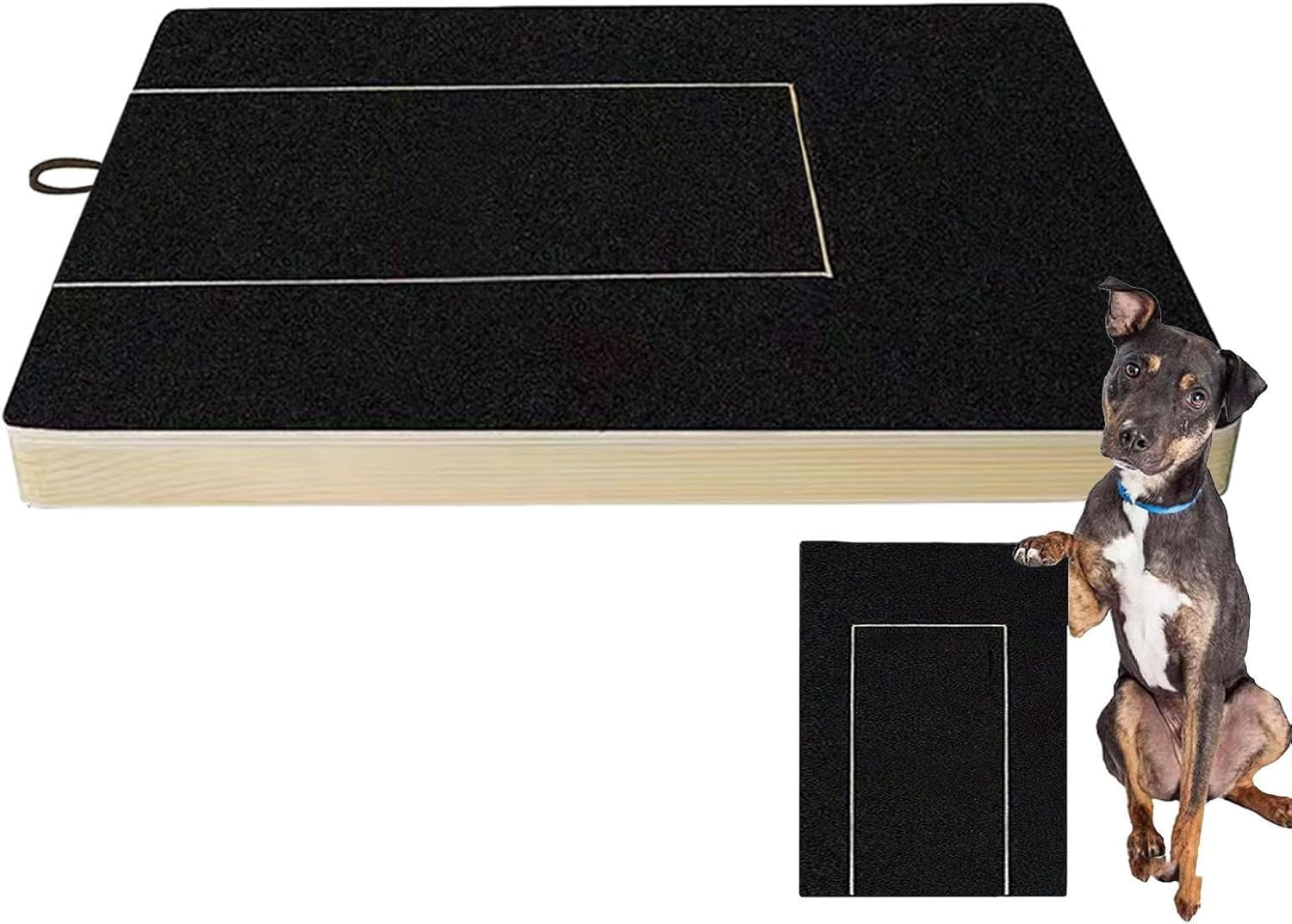 Dog Nail Scratch Board File, Dog Pull-Out Nail Scratchboard Wooden Dail Scratch Boards for Dogs with Built in Snack Box Sandpaper, Ensures of Furniture, Floors, Sofas, Carpets (Black)