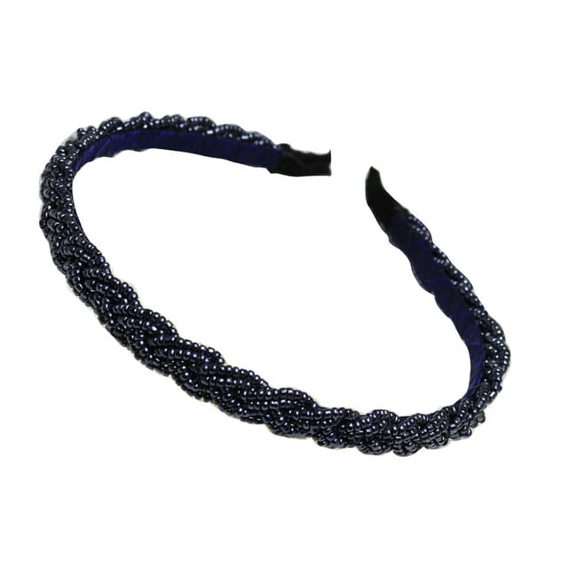 Qarigey Aro de pelo con cuentas moda de ala ancha estilo coreano chica boda mujeres diadema ajustable diadema para niños estudiantes Accesorio para el cabello Azul marino Qarigey AP011311-03B