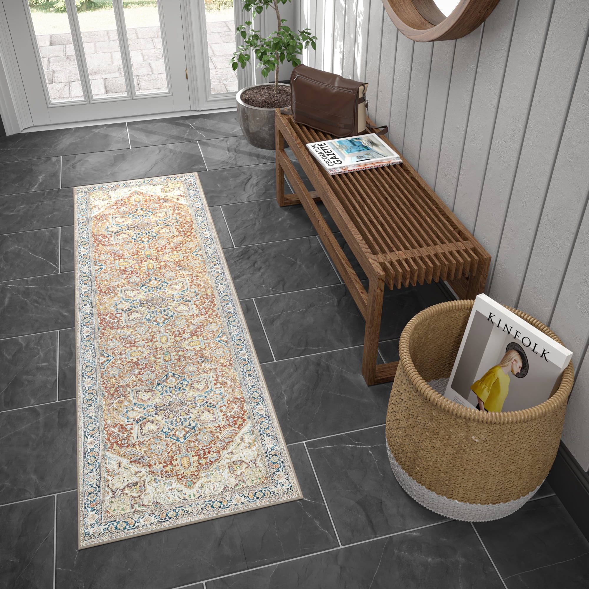 Traditional 2x8 Area Rug (2'3'' x 7'3'') Oriental Rust, Cream Indoor Runner Easy to Clean Machine Washable