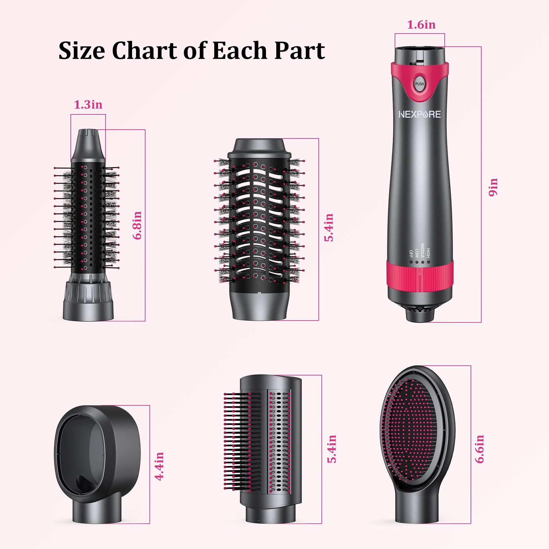 NEXPURE Hair Dryer Brush Set, 1" 5 in 1 Hot Air Brush, Drying, Volumizer Hair Styling Tools, Gray