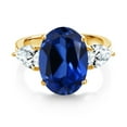 thumbnail image 2 of Gem Stone King 18K Yellow Gold Plated Silver Blue Simulated Sapphire and White Created Sapphire Ring for Women (8.00 Cttw, 14X10MM Oval and 7X5MM Pear Shape, Gemstone, Size 7), 2 of 3