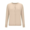thumbnail image 3 of Women's Cardigan Sweater Long Sleeve Crewneck Button Down Solid Cable Knit Coat Beige S, 3 of 6