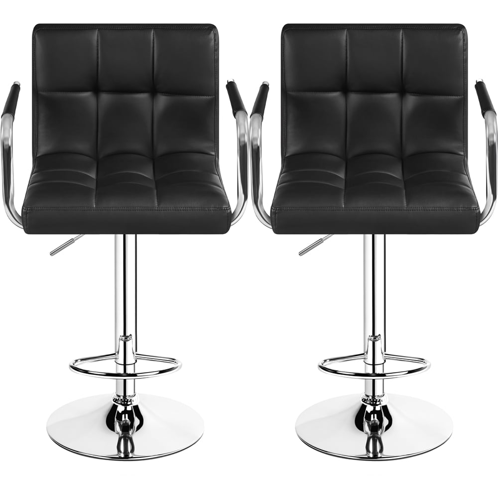 Yaheetech PU Leather Bar Stools with Armrests and Footrest, Set of 4, Black