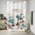thumbnail image 6 of No Hook Shower Curtain, Tulip Flower Shower Curtains for Bathroom with See Through Top Window, Teal Brown Vintage Floral Plant Botanical Waterproof & Washable Bath Curtain Extra Long 72"x84", 6 of 9