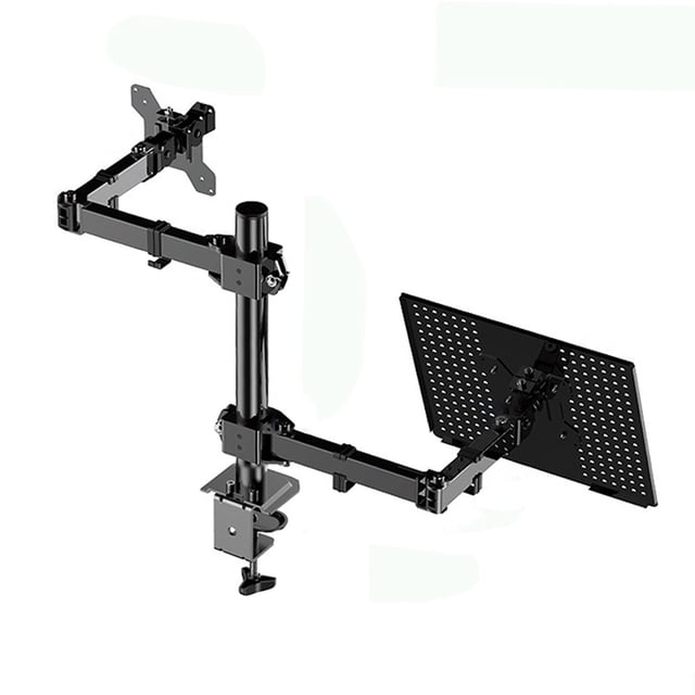 Bunblic Monitor Arm Desk Mount with Laptop Tray, Tilt Swivel 270 degree Rotation,Stable Adjustable Monitor Arm for Laptop B