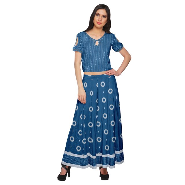 Moomaya Crop Top And Palazzo Set Party Wear Printed Santoon Ethnic Set For Girl