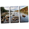thumbnail image 1 of Jordan Pond | Popular Stunning Fall Tree-Lined Pond Reflection Triptych Panels; Three 12x24in Hand-Stretched Canvases, 1 of 1