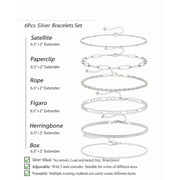 Dainty Silver Bracelets for Women Trendy, 925 Sterling Silver Jewelry Set for Women Bracelets for Women Paperclip Box Herringbone Figaro Rope Chain Bracelet Fashion Pack Gifts for Women Girls