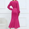 thumbnail image 6 of HAPIMO Women's Tea Length Mermaid Dress Solid Color Elegant Casual High Waist Long Sleeve Spring V Neck Trendy Hot Pink XL, 6 of 8