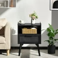 thumbnail image 5 of YEXJ Rattan Nightstands Set of 2, Side Table with Drawer Open Shelf, Cane Accent Bedside End Table, Mid Century Modern Night Stand for Bedroom, Dorm and Small Spaces-2-Black, 5 of 15
