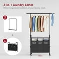 thumbnail image 2 of Laundry Sorter Cart with Hanging Rack, Laundry Sorter 3 Section, Laundry Hamper with Heavy Duty Rolling Lockable Wheels, Black, 2 of 14