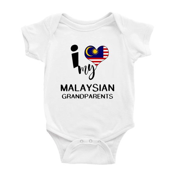 I Heart My Malaysian Grandparents Malaysia Love Flag Newborn Clothes Outfits (White, 3-6 Months)