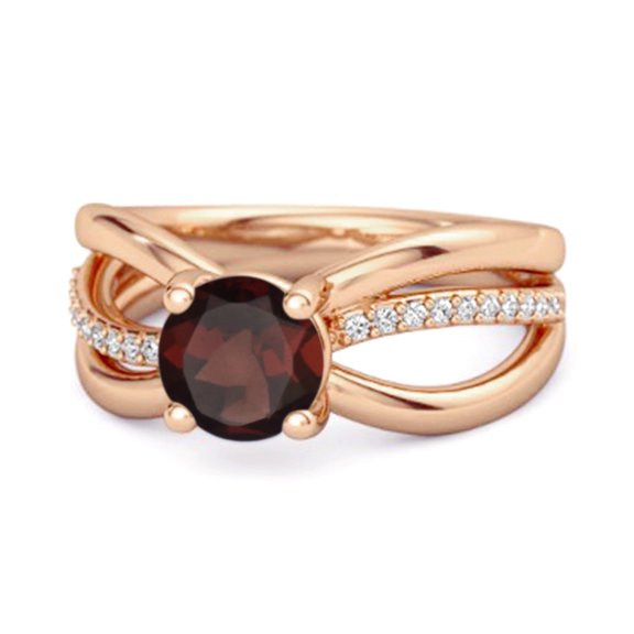 Mooneye Stackable 3 Band 925 Sterling Silver Rose Plated 0.25 Ctw Garnet Women Gifts Ring