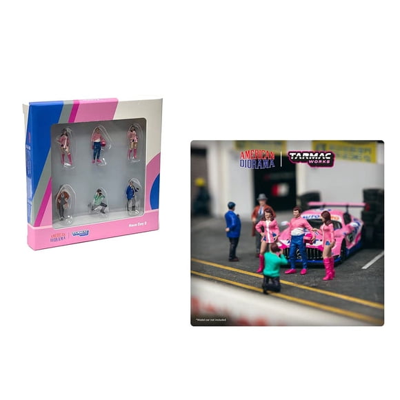 Ensemble de Figurines en Métal Moulé sous Pression Race Day 2 Pouces" 6 Pcs pour Modèles à l'Échelle 1/64 par Tarmac Works & American Diorama T64F-001-PK