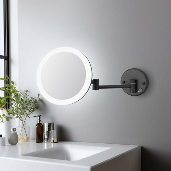 Kibi Circular LED Wall Mount One Side 5x Magnifying Make Up Mirror - Matte Black