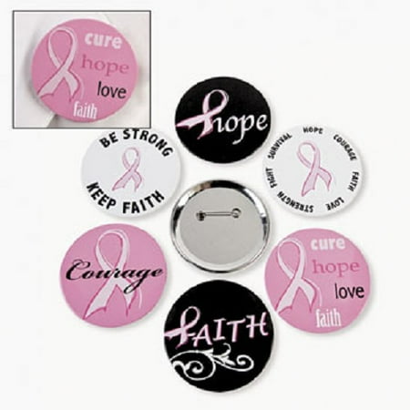 Pink Ribbon Spirit Pin - Lot of 24 Breast Cancer Pink Ribbon Metal Buttons Pins