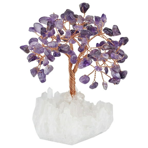 1 pc Natural Amethyst Chips Tree Decorations Natural Quartz Cluster Base Copper Wire Feng Shui Energy Stone Gift for Home Desktop Decoration 114~140x76~89mm
