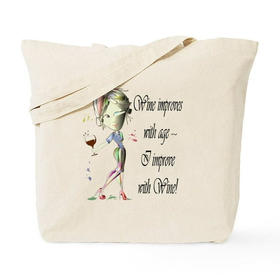 CafePress - Wine Improves With Age ~ I Improve With Wine! Tote - Unisex Canvas Tote Bag, Beige, 1-Piece