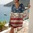 thumbnail image 5 of Women's 4th of July 250 Years Anniversary V Neck Star Print Dress Loose Fit Oversized Shoulder Casual Summer Midi Dress Independence Day Patriotic USA Flag Tunic Top Dark Blue XXL, 5 of 5