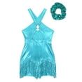thumbnail image 6 of TiaoBug Womens Latin Jazz Dance Leotard Sequins Tassel Gymnastics Jumpsuit with Hair Tie Sky Blue XL, 6 of 7