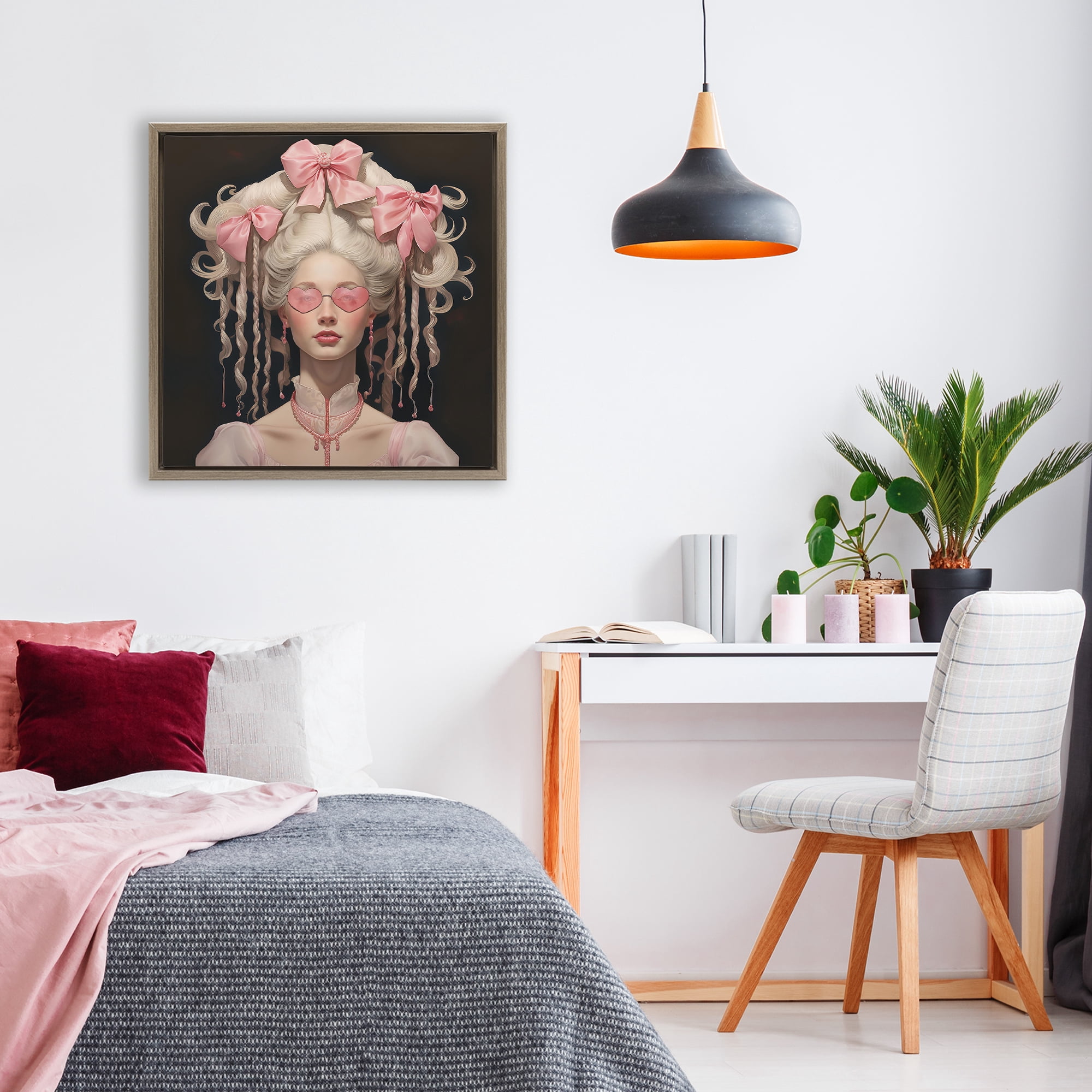 Stupell Industries Rococo Woman Opulent Ribbons Brown Framed Floater Canvas Wall Art, design by Grotto Studios